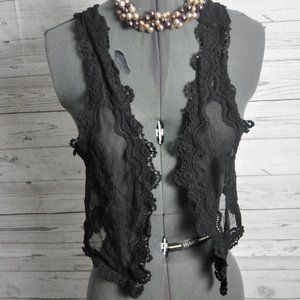 PINKY Black Lace Short Vest Size Small
